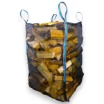 Premium Holzbag mit HDPE-Vollnetz – Big Bag für Brennholz in 45-Grad-Ansicht mit Sternboden
